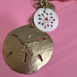 Chico’s Gold Tone Sand Dollar Necklace with real Pearl Accents